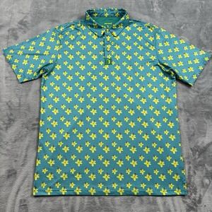 Bogey Bros Azaleas Performance Golf Polo Teal Yellow Floral UPF 50 Size Large